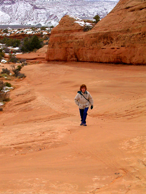 Carolyn along Trail to Delicate Arch<br>Arches National Park, Utah